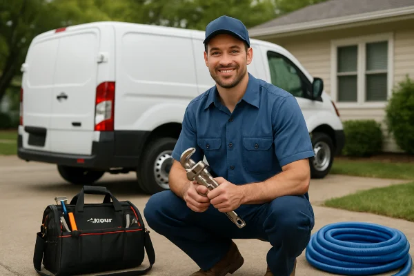 A male plumber smiling and posing to the camera from Plumbing Lake Travis in Austin, TX - Clogged Toilet Solutions A male plumber smiling and posing to the camera from Plumbing Lake Travis in Austin, TX - Clogged Toilet Solutions