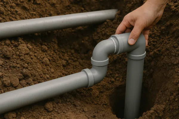 PVC pipes going underground from Plumbing Lake Travis in Austin, TX - Commercial plumbing services PVC pipes going underground from Plumbing Lake Travis in Austin, TX - Commercial plumbing services