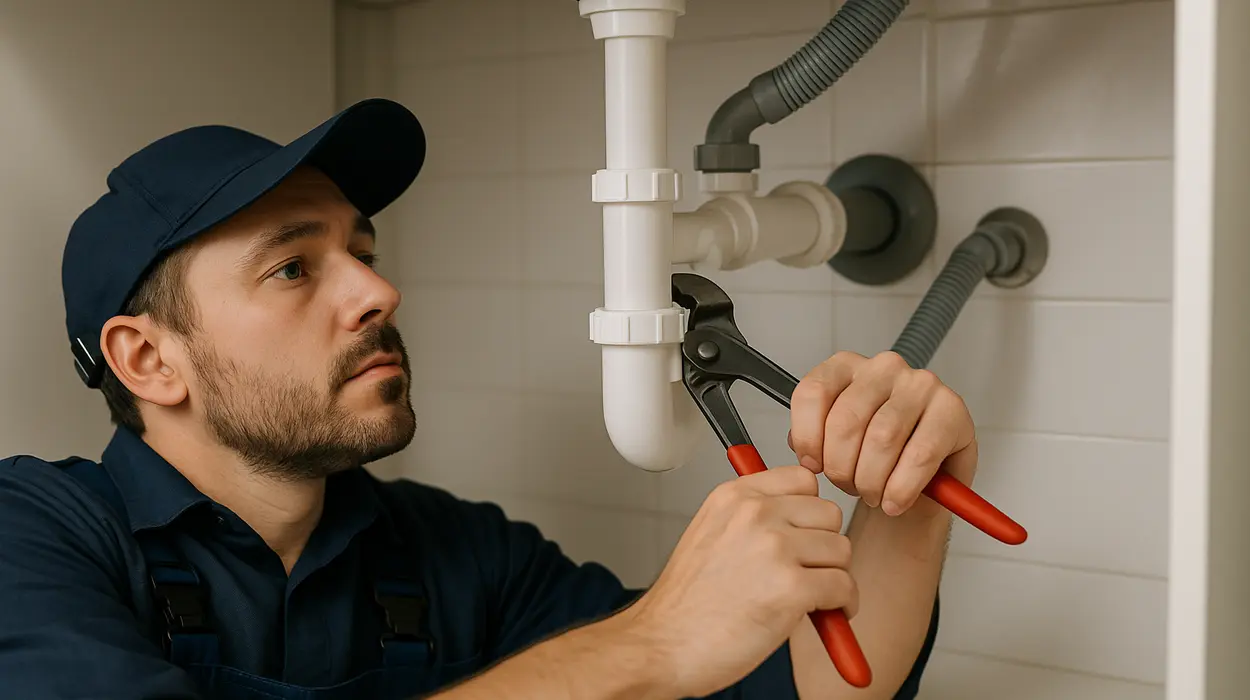 A male plumbing technician tightening a sink pipe from Plumbing Lake Travis in Austin, TX - Fixture Repair