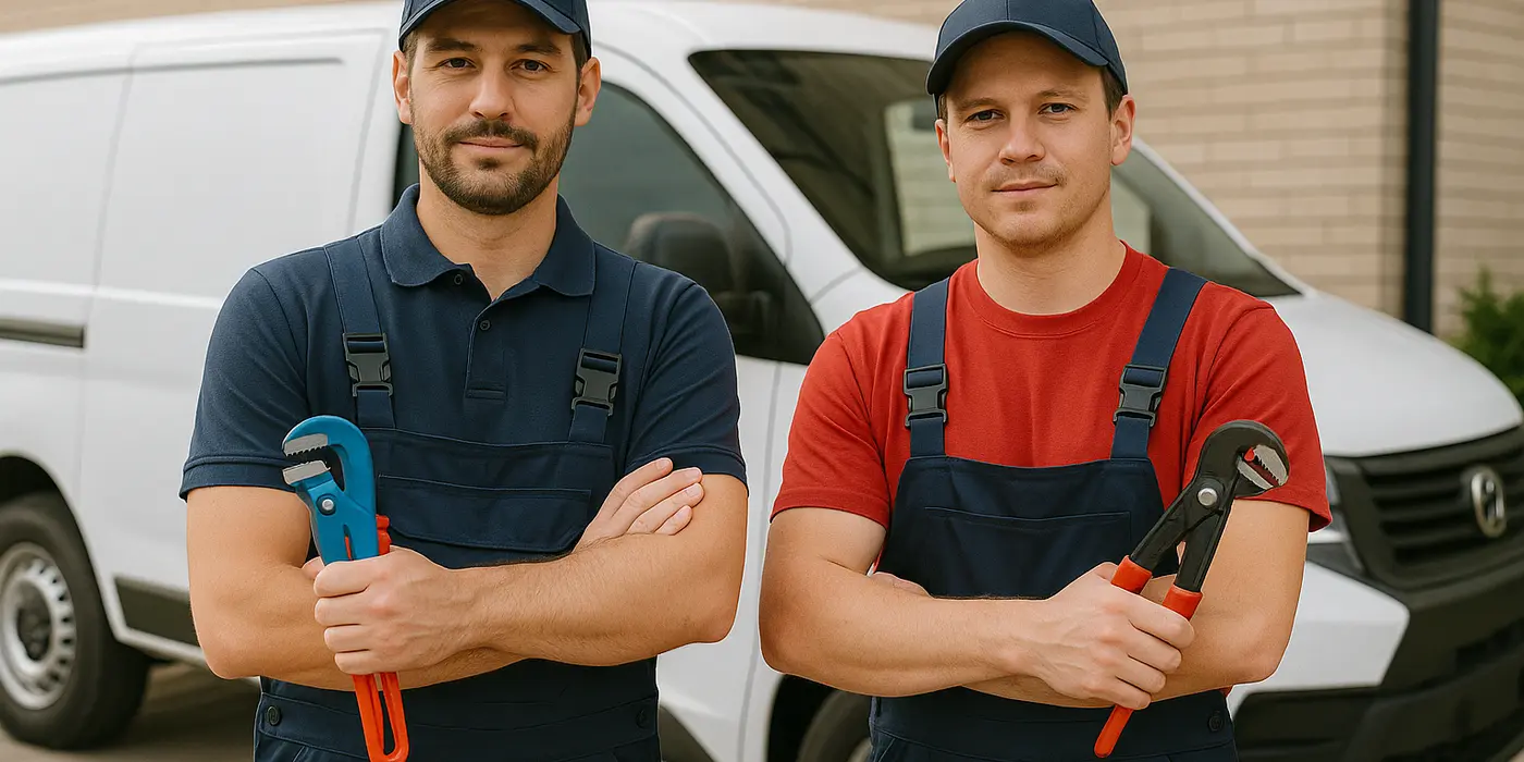 2 male plumbers looking at the camera from Plumbing Lake Travis in Austin, TX - Pipe Plumbing Repairs 2 male plumbers looking at the camera from Plumbing Lake Travis in Austin, TX - Pipe Plumbing Repairs
