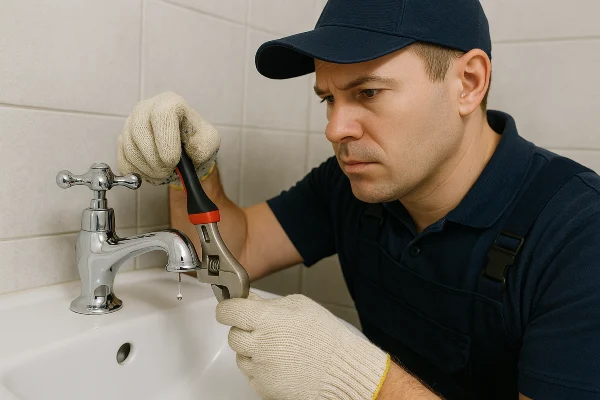 A plumbing technician using a tool to fix a water faucet from Plumbing Lake Travis in Austin, TX - Pipe Plumbing Repairs A plumbing technician using a tool to fix a water faucet from Plumbing Lake Travis in Austin, TX - Pipe Plumbing Repairs